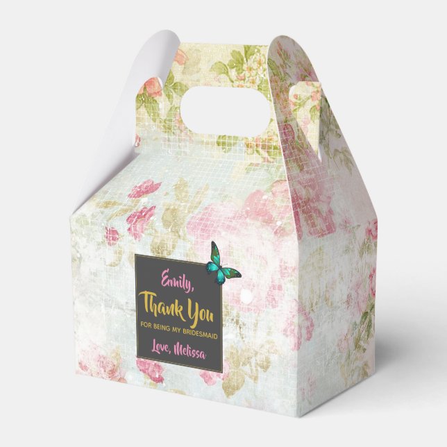 Caixinha De Lembrancinhas Obrigados de Bridesmaid com Borboleta na Colagem V (Frente)