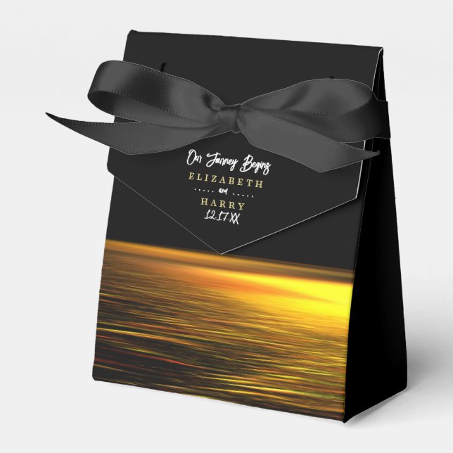 Caixinha De Lembrancinhas Oceano ouro, Casamento Elegante de Praia (Frente)