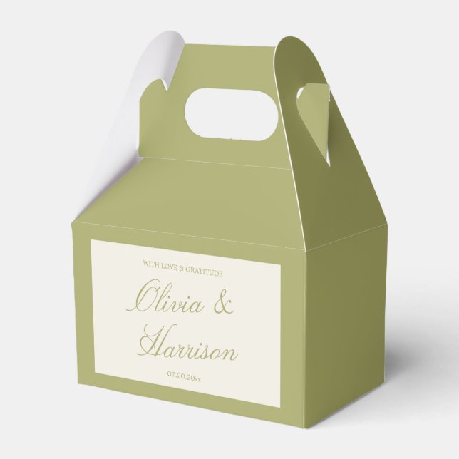 Caixinha De Lembrancinhas Olive Green Calligraphy Wedding Favor Box (Frente)
