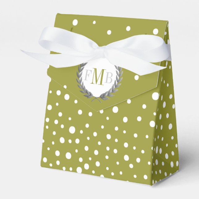 Caixinha De Lembrancinhas Olive green, white polka dot pattern wedding fav (Frente)