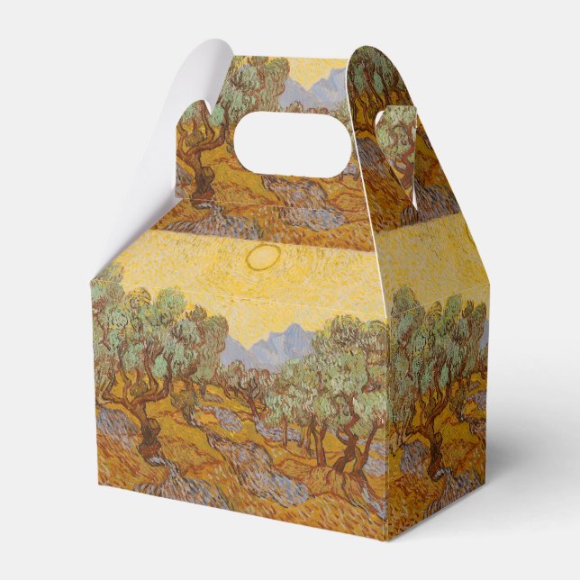 Caixinha De Lembrancinhas Oliveiras de Van Gogh Céu Sol Amarelo (Frente)