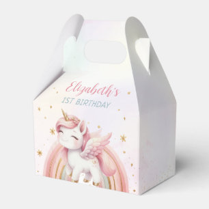 Caixinha De Lembrancinhas Ontem, Unicorn Rainbow Pink Dourado Pastel