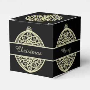 Caixinha De Lembrancinhas Ornamentado negro e Dourado Bauble Feliz Natal