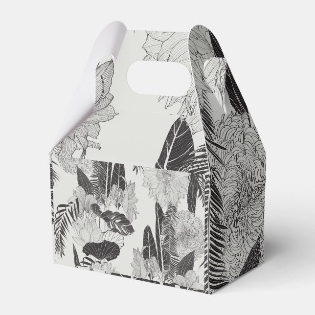 Caixinha De Lembrancinhas Ornamento com flores e palmas tropicais. (Frente)