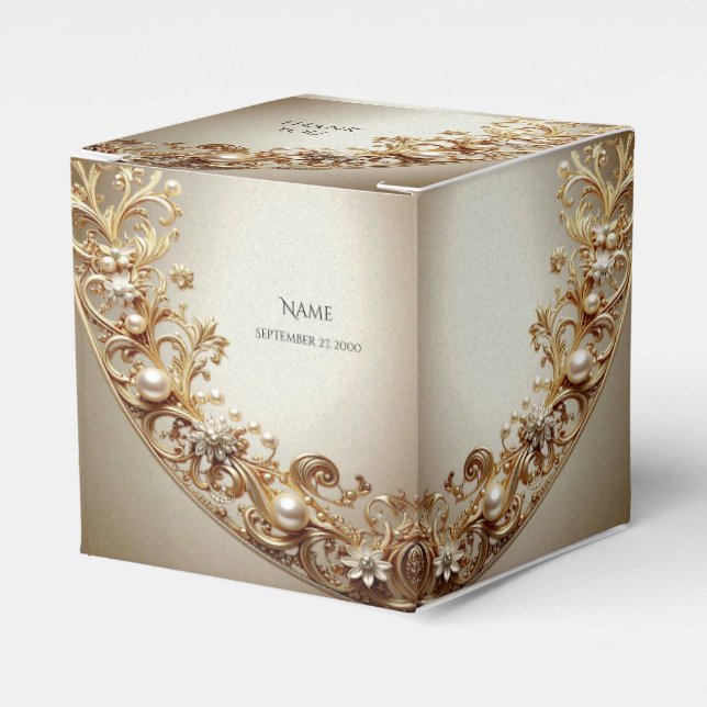 Caixinha De Lembrancinhas Ornate Gold Flourish Favor Box (Frente)