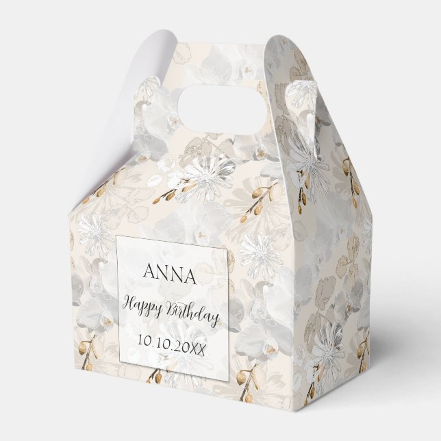 Caixinha De Lembrancinhas Orquídeas brancas sobre um creme leve (Frente)