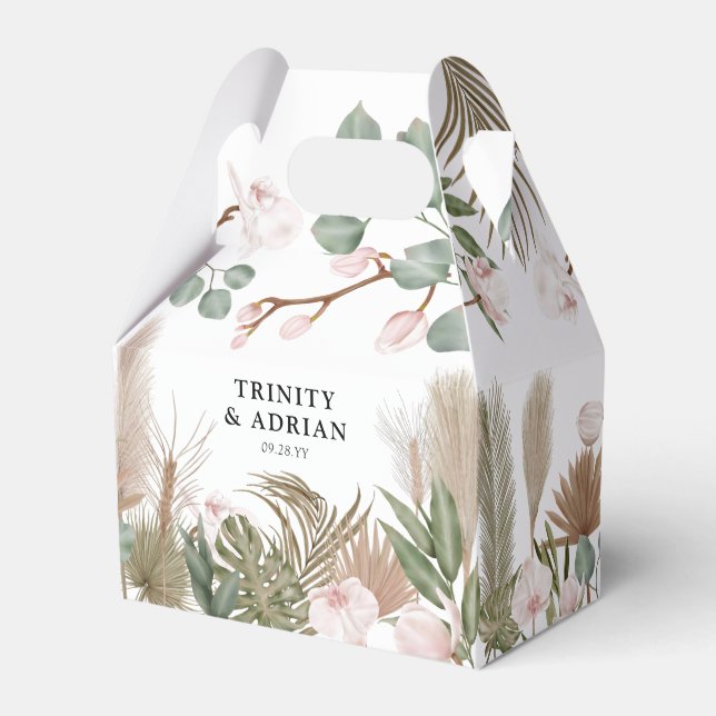 Caixinha De Lembrancinhas Orquídeas Rosa Chic Boho e Casamento de Folhas Sec (Frente)