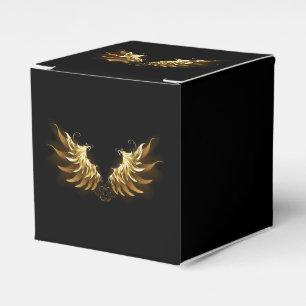 Caixinha De Lembrancinhas Ouro Angel Wings sobre fundo preto