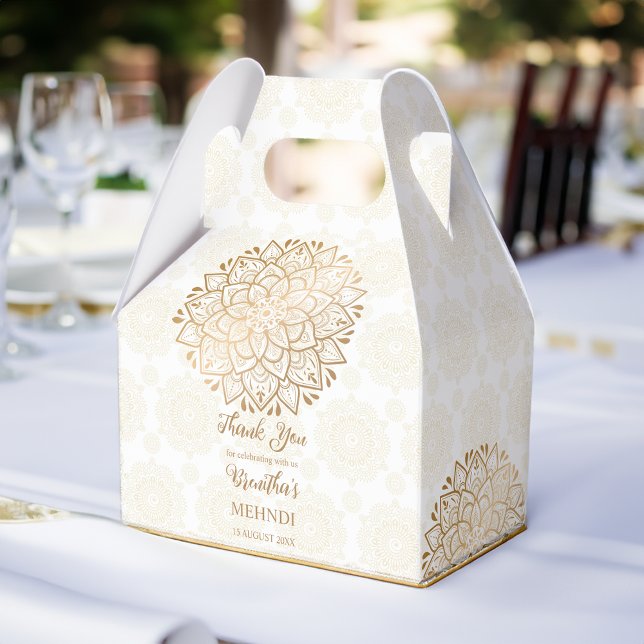 Caixinha De Lembrancinhas Ouro mandala Mehndi nome personalizado (Golden mandala Mehndi favors personalized name Favor Boxes)