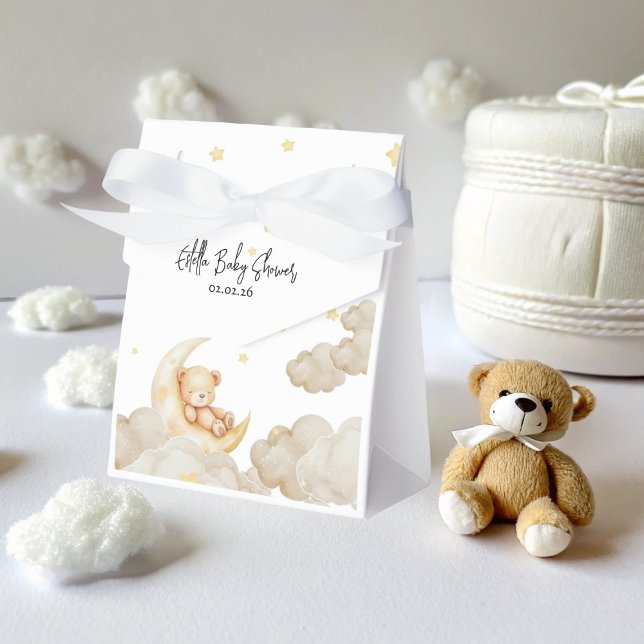 Caixinha De Lembrancinhas Over The Moon Teddy Bear  Stars Baby Shower (Criador carregado)