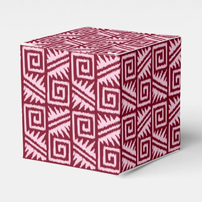 Caixinha De Lembrancinhas Padrão Azteca Ikat - Borgonha e Rosa (Frente)