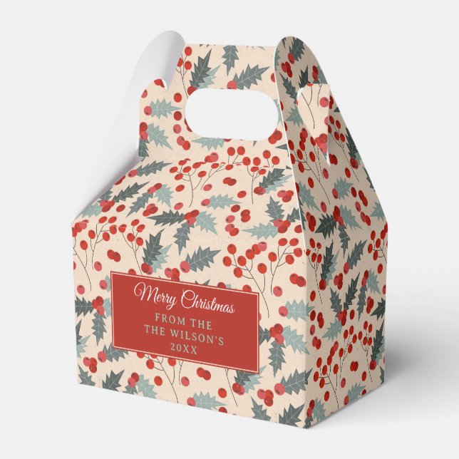 Caixinha De Lembrancinhas Padrão Botânico de Natal Moderno Holly Berry (Frente)