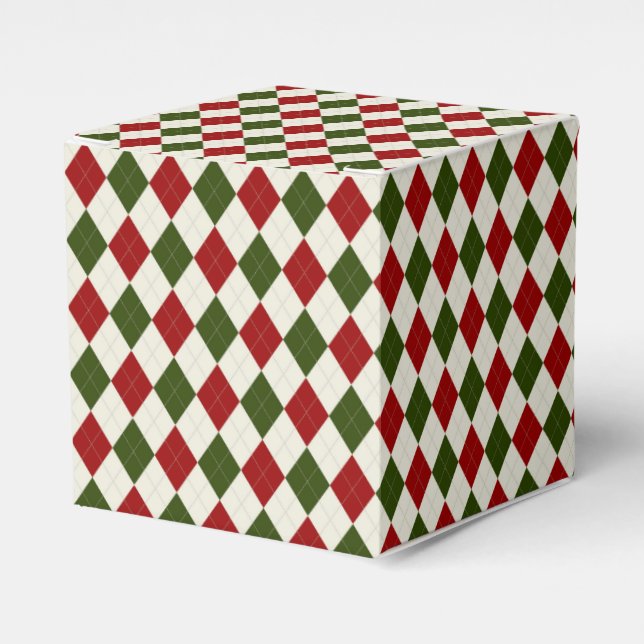 Caixinha De Lembrancinhas Padrão Clássico de Argyle de Natal (Frente)
