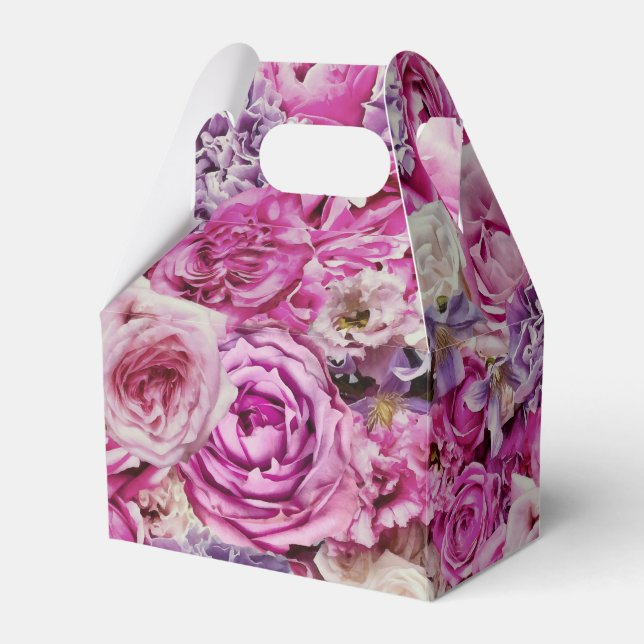 Caixinha De Lembrancinhas Padrão das flores de Rosa de Lavanda de de branca  (Frente)