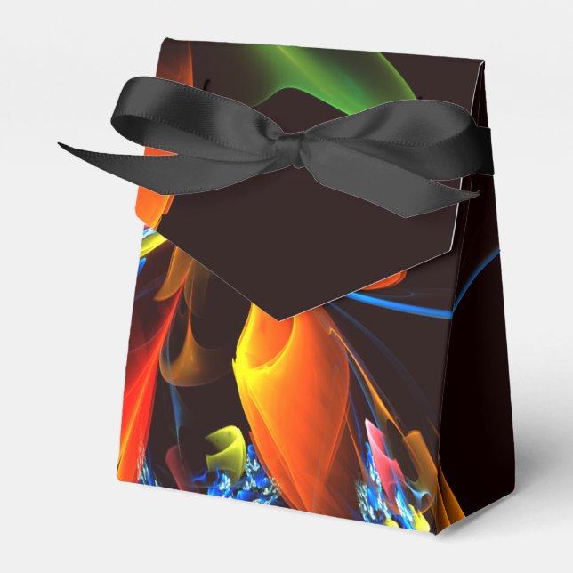 Caixinha De Lembrancinhas Padrão de Abstrato de Arte Floral Azul Laranja Mod (Frente)