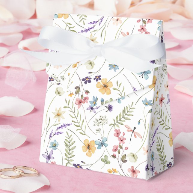 Caixinha De Lembrancinhas Padrão de aguarela de flores silvestres e borbolet (Casamento)