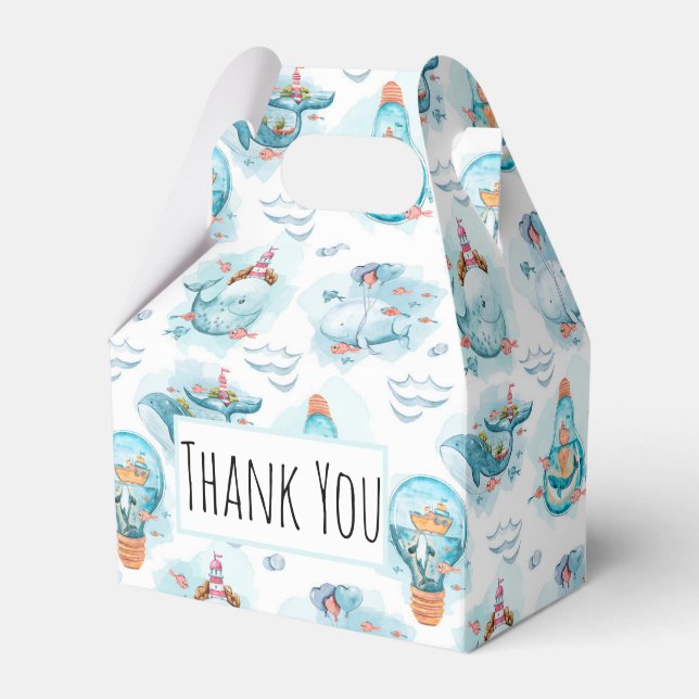 Caixinha De Lembrancinhas Padrão de Aquarela das Baleias Náuticas Cóticas (Frente)
