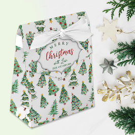 Caixinha De Lembrancinhas Padrão de árvore de Natal feliz inverno verde bran