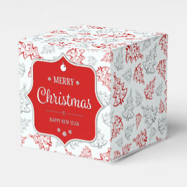 Caixinha De Lembrancinhas Padrão de Árvores de Natal Elegante Vermelhas e Pr
