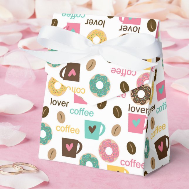 Caixinha De Lembrancinhas Padrão de Café e Donut  (Casamento)