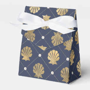 Caixinha De Lembrancinhas Padrão de concha naval vintage em azul e dourado