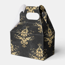 Padrão de damasco vintage preto e dourado