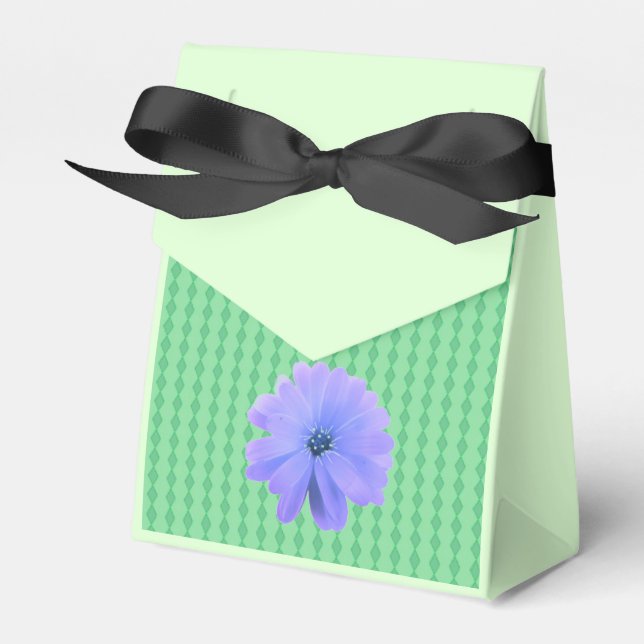 Caixinha De Lembrancinhas Padrão de Diamante Verde Flor Roxa (Frente)