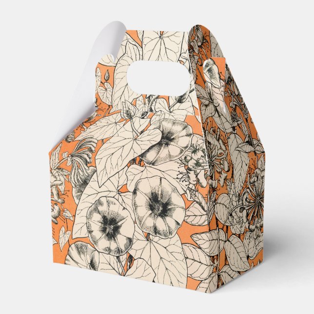 Caixinha De Lembrancinhas Padrão de Flores Gráficas Brancas Laranja (Frente)