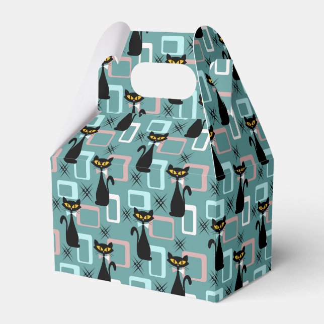 Caixinha De Lembrancinhas padrão de gatos pretos do meio século (Frente)