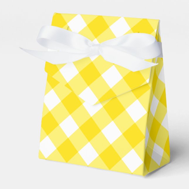 Caixinha De Lembrancinhas Padrão de Gingham Amarelo e Branco (Frente)