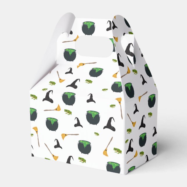 Caixinha De Lembrancinhas Padrão de Halloween da Bruxa Broom Caldron (Frente)