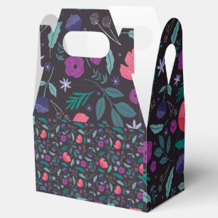Caixinha De Lembrancinhas Padrão de Ilustração Floral Rosa e Roxo