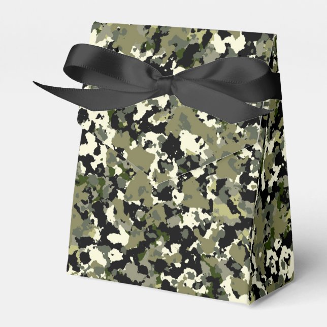 Caixinha De Lembrancinhas Padrão de Impressão Camuflagem Creme Preto Verde (Frente)