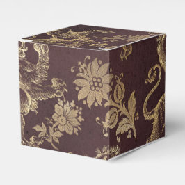 Caixinha De Lembrancinhas Padrão de Leão Vintage em Burgundy e Dourado