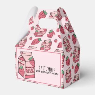 Caixinha De Lembrancinhas Padrão de Leite de Morango Rosa
