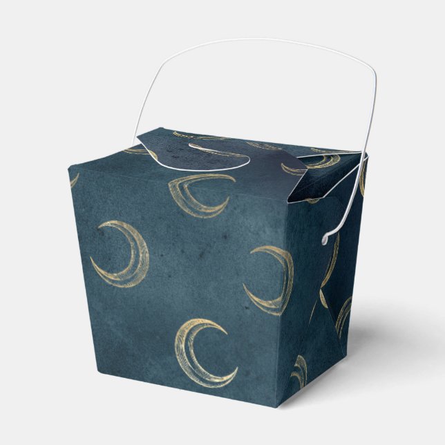 Caixinha De Lembrancinhas Padrão de lua vintage azul e dourado (Frente)