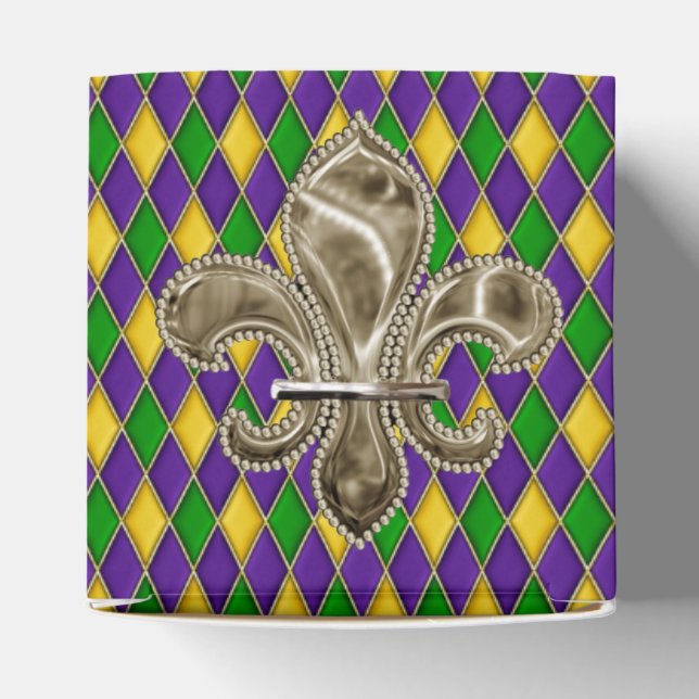 Caixinha De Lembrancinhas Padrão de Mardi Gras Harlequin com Fleur de Lis (Topo)