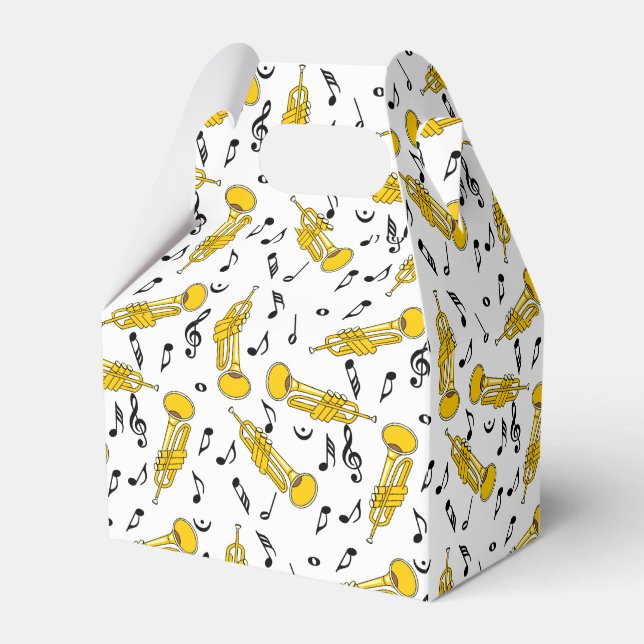 Caixinha De Lembrancinhas Padrão de Notas de Música de Trompete (Frente)