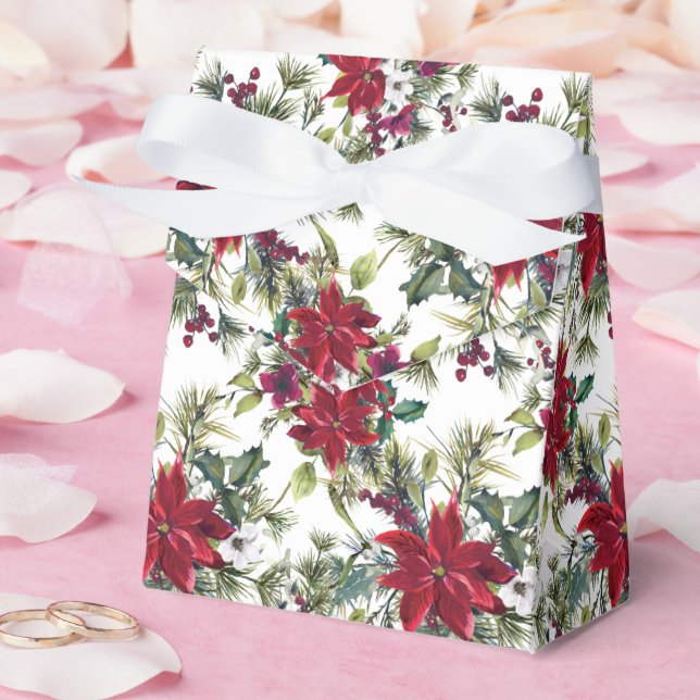 Caixinha De Lembrancinhas Padrão de Poinsettia em Aquarela  (Casamento)