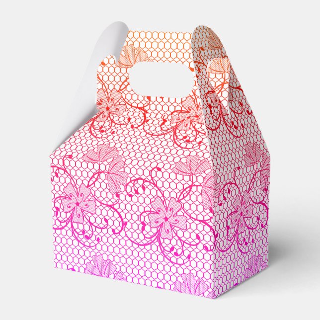Caixinha De Lembrancinhas Padrão de Renda Floral Tons de Rosa e Laranja (Frente)