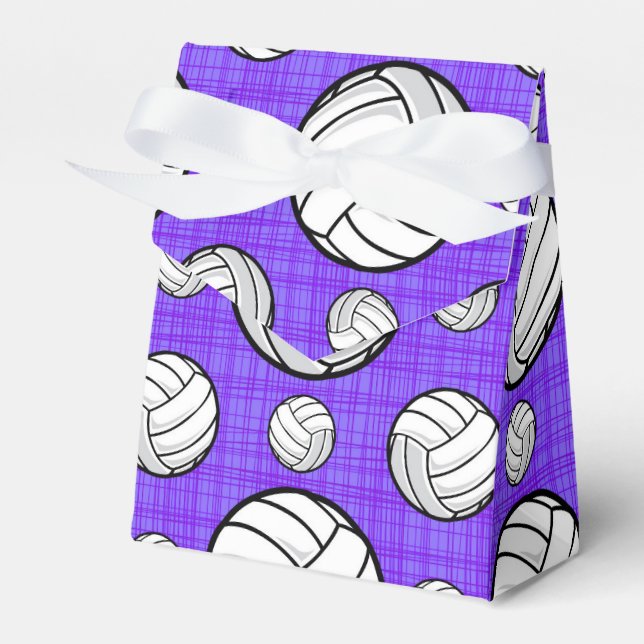 Caixinha De Lembrancinhas Padrão de voleibol roxo e branco (Frente)