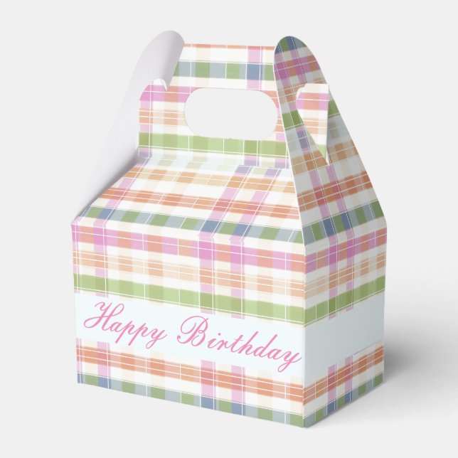 Caixinha De Lembrancinhas Padrão de Xadrez Rosa Moderno (Verso)