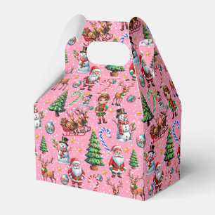 Caixinha De Lembrancinhas Padrão Decorativo de Natal com Fundo Rosa