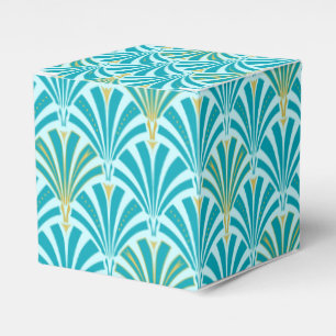 Caixinha De Lembrancinhas Padrão do ventilador Art Deco - turquesa no aqua