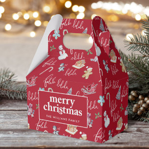 Caixinha De Lembrancinhas Padrão Festivo, Branco e Vermelho Natal