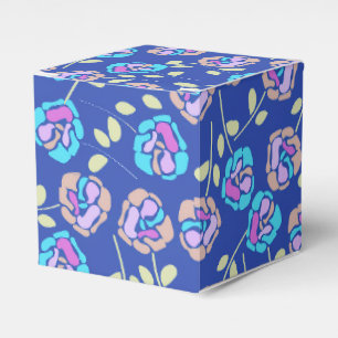 Caixinha De Lembrancinhas Padrão Floral Azul e Roxo