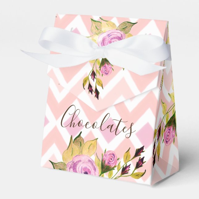 Caixinha De Lembrancinhas Padrão Floral Com Rosa (Frente)