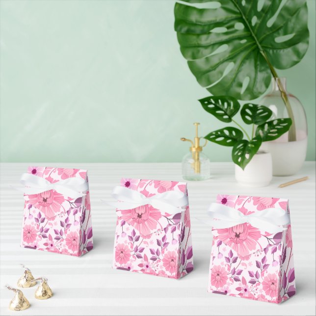 Caixinha De Lembrancinhas Padrão Floral Rosa com Flores Elegantes (Múltiplo)