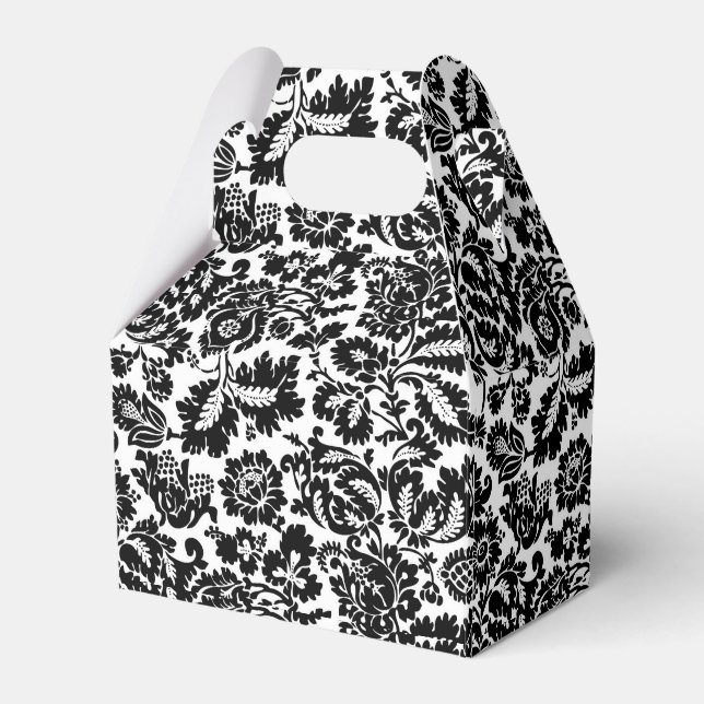 Caixinha De Lembrancinhas Padrão Floral Veneziano Preto e Branco de William  (Frente)