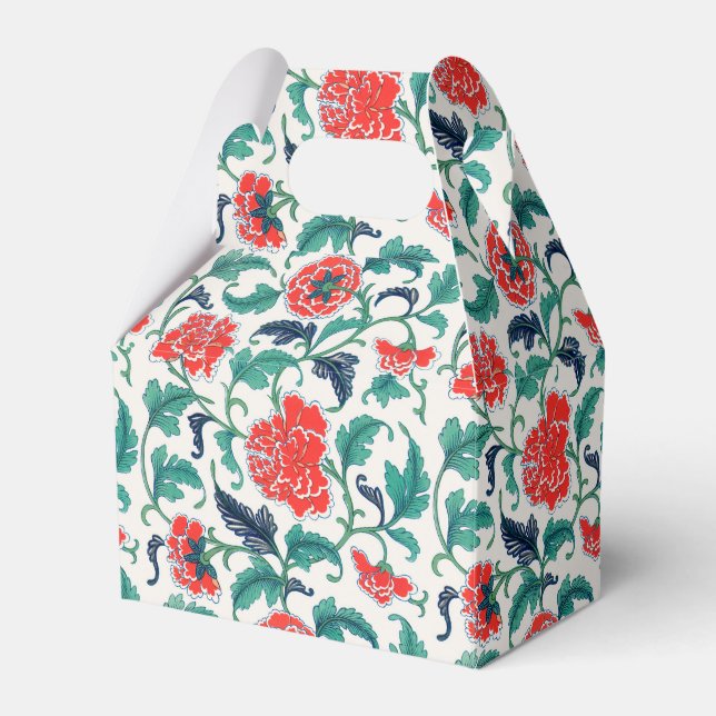 Caixinha De Lembrancinhas Padrão Floral Vermelho e Verde (Frente)